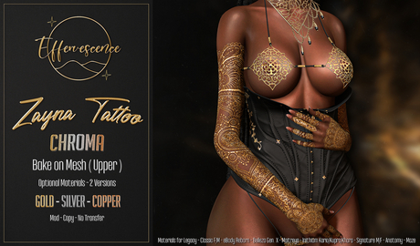 Second Life Marketplace - Effervescence - Zayna 3D Tattoo - Chroma